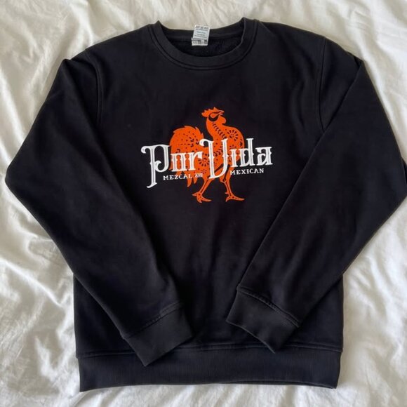 Mens Black Por Vida Rooster Mezcal Mexican Crewneck Sweater - Picture 1 of 3